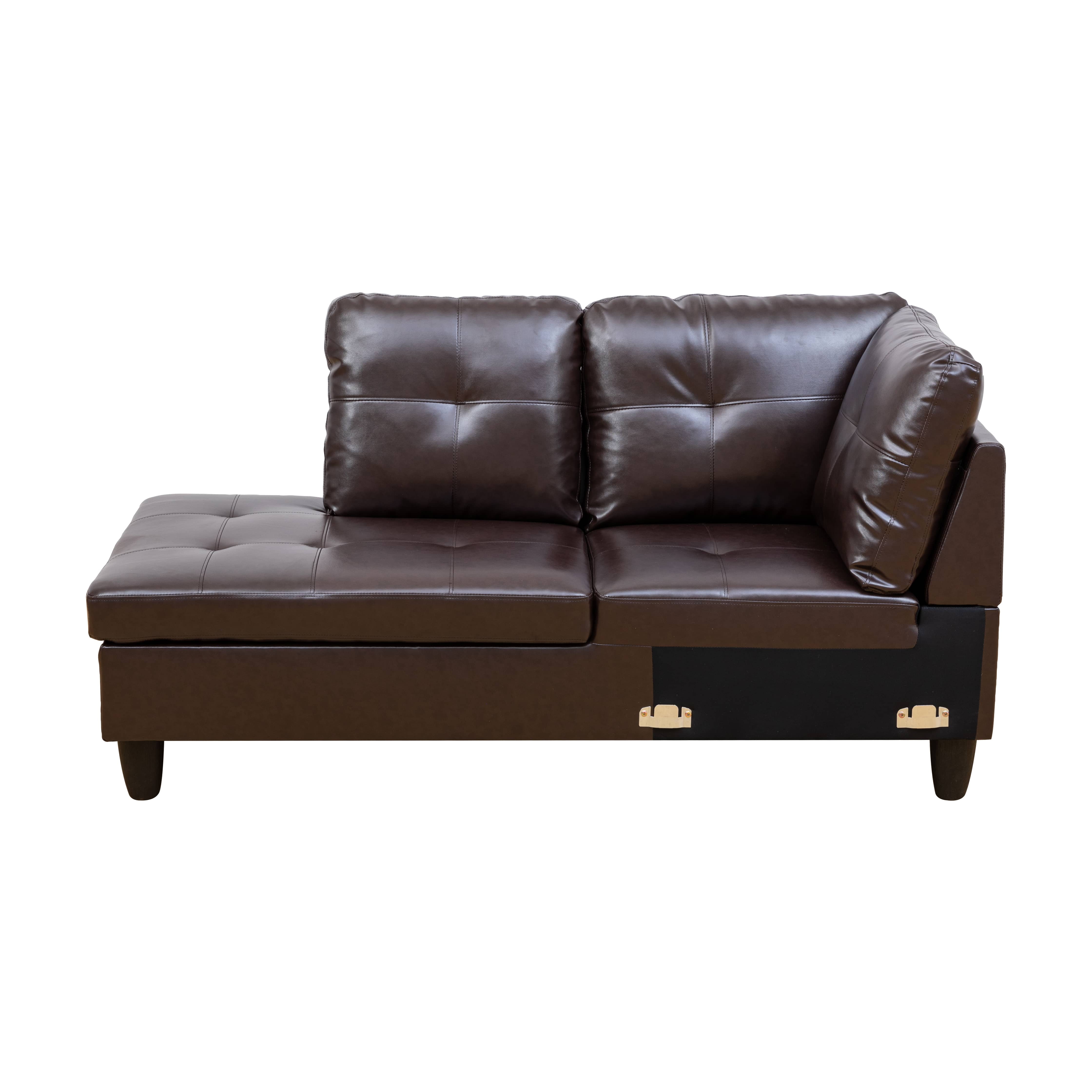 MAYEERTY 97" Modern 3-Piece Faux Leather Upholstery Sectional Couch for Living Room，Brown