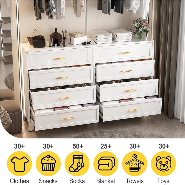 43.11" Tall Metal Dresser for Bedroom, 4 Drawer White Dresser Chest with Gold  Handles, Closet Dressers Chests with Fluted Panel, Vertical Storage Cabinet  for Living Room, Entryway, Hallway - Walmart.com