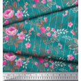 thumbnail image 3 of Soimoi Tissu en Velours à Rayures, Feuilles et Roses Imprimé Floral au Mètre 58 Pouces de Large, 3 of 3