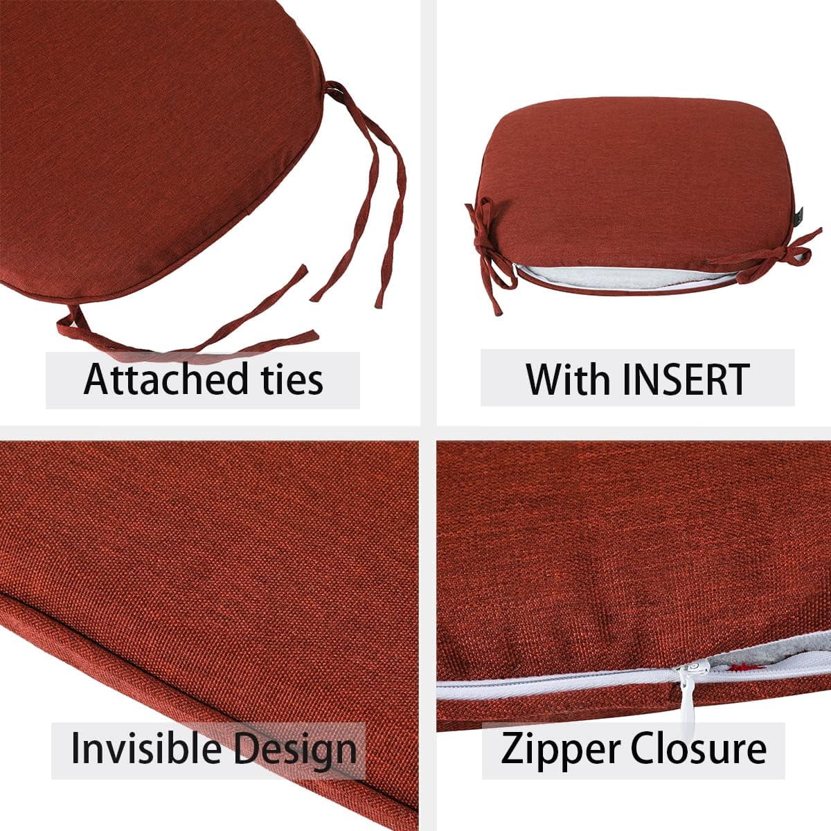 Outdoor Chair Cushions Set of 2, 17x16x2 Inch U-Shaped  Seat Pads with Invisible Zipper, Water Resistant Fade-Resistant Dining Chair Cushion for Garden Furniture (Dark Red)