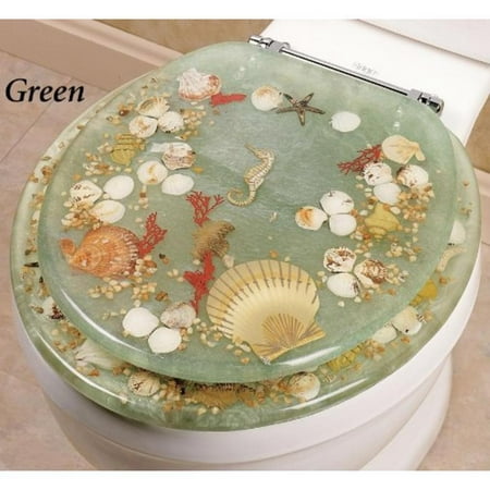 Jewel Shell Seashell And Seahorse Resin Toilet Seat Chrome Hinges Jewel Shell Seashell And Seahorse Resin Toilet Seat Chrome Hinges Standard Size Green