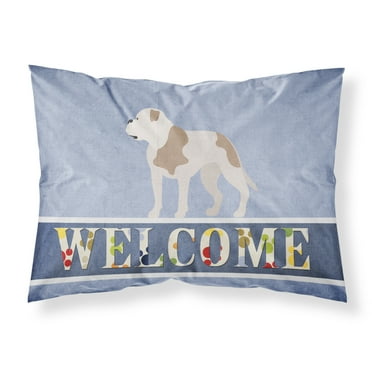American Bulldog Welcome Fabric Standard Pillowcase Blue