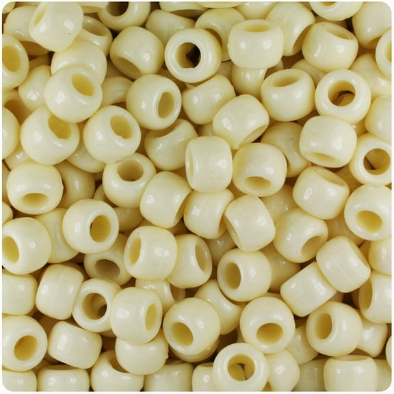BeadTin Ivory Opaque 9mm Barrel Pony Beads (500pc)