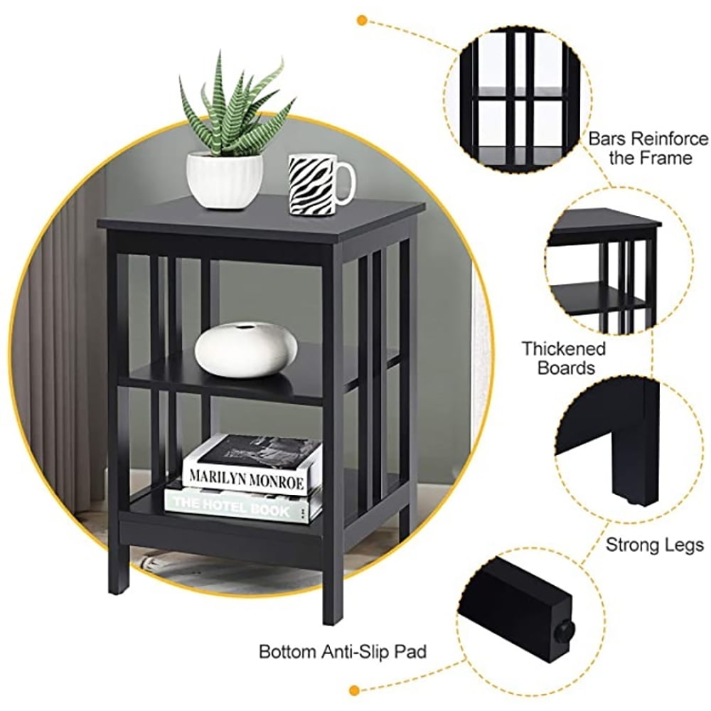 Finihen End Side Table, Nightstand, 2 Pieces 3-Tier Nightstand with Reinforced Bars and Stable Structure, Sofa Side Table, Bed Side Table, for Living Room, Bedroom, Black Finihen End Side Table, Nightstand, 2 Pieces 3-Tier Nightstand with Reinforced Bars and Stable Structure, Sofa Side Table, Bed Side Table, for Living Room, Bedroom, Black