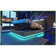 thumbnail image 3 of King Size Linen Upholstered Hydraulic Storage Bed Frame with 360 LED & USB-C, Gray, No Box Spring Needed for Master Bedroom, 3 of 21