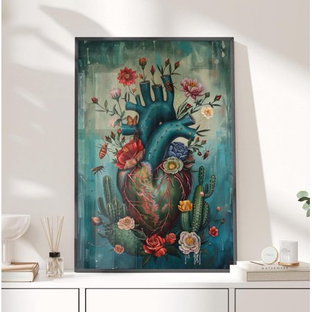 Dark Floral Heart Wall Art, Goblincore Gothic Love Decor, Unframed Paper Print Size 8x12