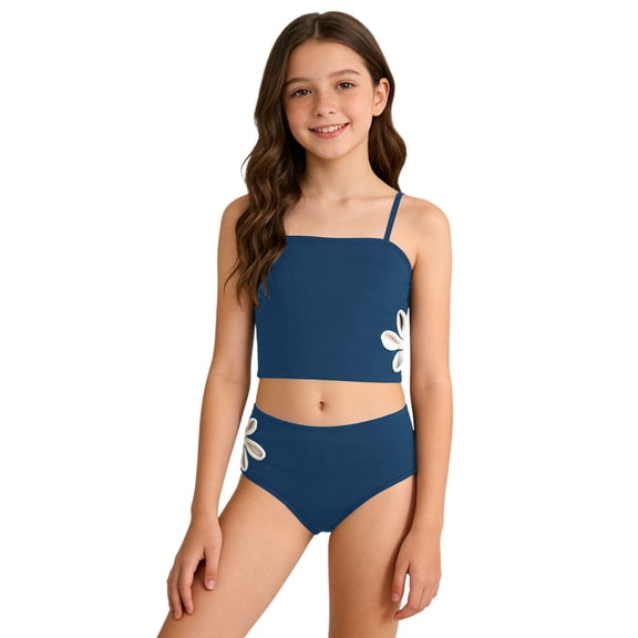 Tiijoy Girls 2-Piece Swimsuit Spaghetti Straps Bathing Suit Swimwear Beachwear, Sizes 7-14