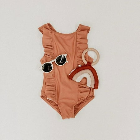 

Caitzr Summer Toddler Baby Girl One Piece Swimsuit Ruffle Solid Color/Zebra Print Sleeveless Swimwear