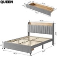 thumbnail image 2 of Bed Frame with Storage Upholstered Headboard and Charging Station, Upholstered Platform Bed Frame with 1 Drawer, Mattress Foundation with Solid Wooden Slats Support, No Box Spring Needed, 2 of 6