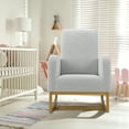 thumbnail image 4 of Light Gray Upholstered Nursery Rocking Chair-High Backrest Glider with Solid Wood Legs-Side Pocket Storage-Comfortable Accent Rocker for Living Room Bedroom Nursery-Soft Fabric Design, 4 of 7