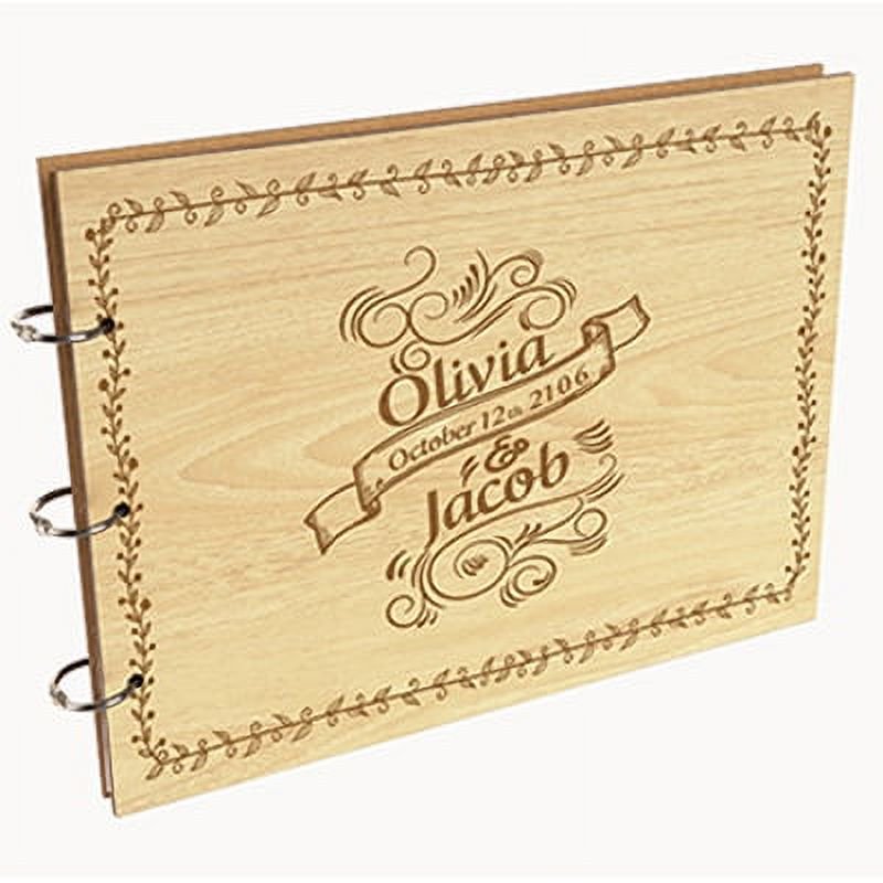 Darling Souvenir Personalized Engraved Laser Cut Wedding Guest Book Wooden Cover Sign-in Book Registry Guestbook Scrapbook-4E