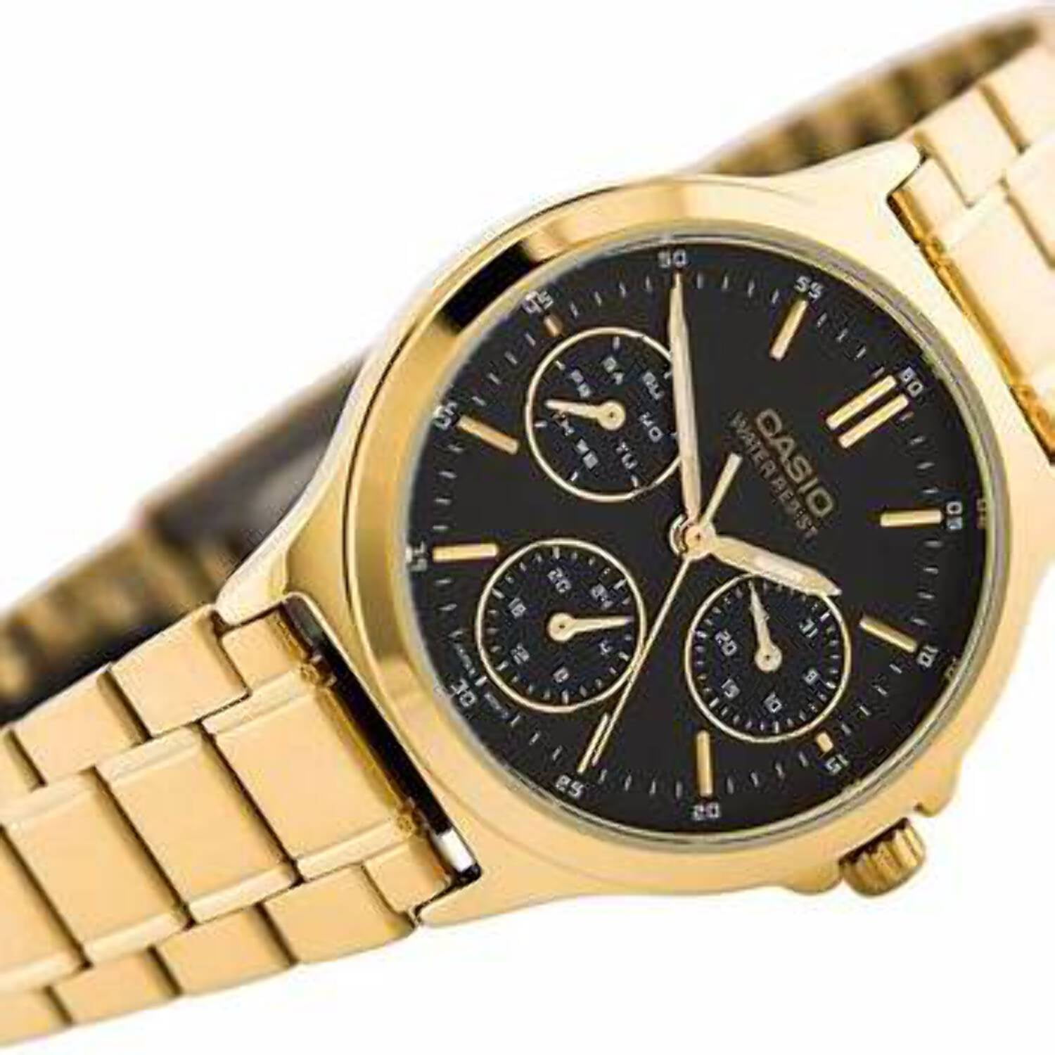 Casio LTP-V300G-1A Women's Standard Gold Tone Stainless Steel Multifunction Black Dial Watch