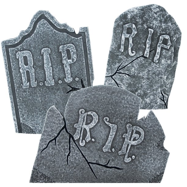 RIP Tombstones, Halloween Props and Decor, 3 Pieces, 1" x 13 1/2" x 20