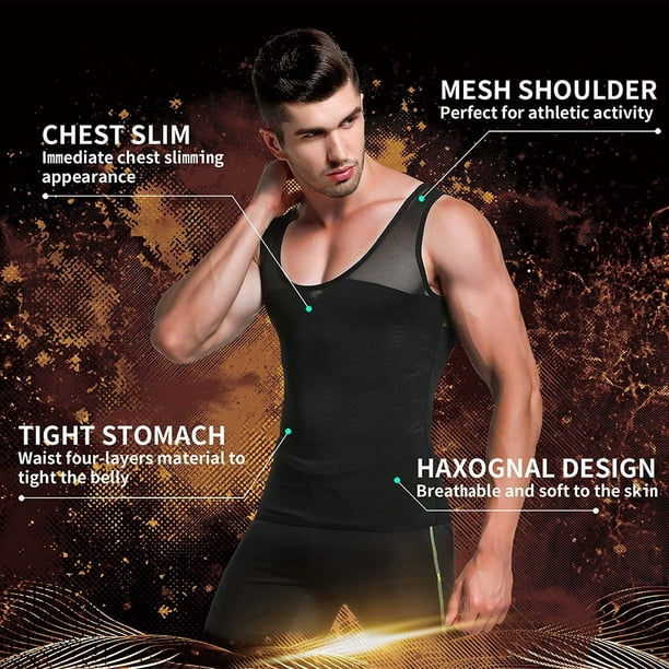 Mens Slimming Body Shaper Vest Chest Compression Shirt Abs Abdomen Slim  Tank Top Undershirt 