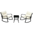 thumbnail image 1 of Outsunny 3 Pieces Patio Wicker Rocking Chairs Table Set, Outdoor PE Rattan Furniture with 2 Rockers & 1 Coffee Table w/ Padded Cushions for Deck, Backyard, Garden, Cream White, 1 of 10