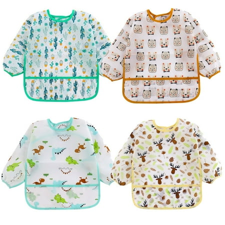 

HaimoBurg 4Pcs Long Sleeved Bib Set Waterproof Toddler Bib with Sleeve 6-36 Months