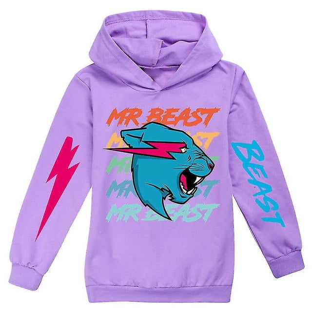 Mr Beast Lightning Cat Teens Kids Print Classic Hoodie Casual Long Sleeve Hooded Sweatshirt Tops For Boys Girls zhangyuxiang LED