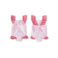 thumbnail image 2 of BemeyourBBs Cute Toddler Baby Girl Striped One Piece Swimsuit Infant Girl Bathing Suit Ruffle Flying Sleeve Square Neck Back Bow Swimwear Summer Pool Beachwear, 2 of 9