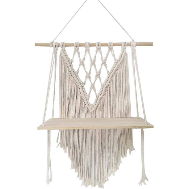 Estante de pared estante flotante soporte de madera columpio estante de pared colgante macramé tejido a mano soporte para plantas colgantes maceta Boho decoración del hogar Adepaton MZQ-0982
