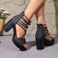 thumbnail image 4 of Rokment Chunky Block High Heels Strappy Sandals for Women 2026 Summer Fashion Casual Leather Fish Mouth Open Toe Platform Ankle Strap Dressy Sandals with Back Zipper Black Size 7, 4 of 7
