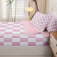 thumbnail image 5 of Manfei Vintage Grid Zipper Twin Comforter Sets with Fitted Sheet and 2 Pillowcases,Modern Checkered Zipper Bedding Set,Pink White,Pink Reversible,4pcs, 5 of 8