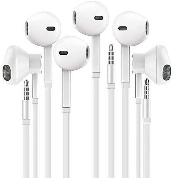 epacks Headphones with Microphone, Certified PowerIn-Ear 3.5mm Noise Cancelling Sport Stereo Earphones Headset for iPhone iPad iPod Laptop Tablet Android LG HTC Smartphones (White) 3 PACK