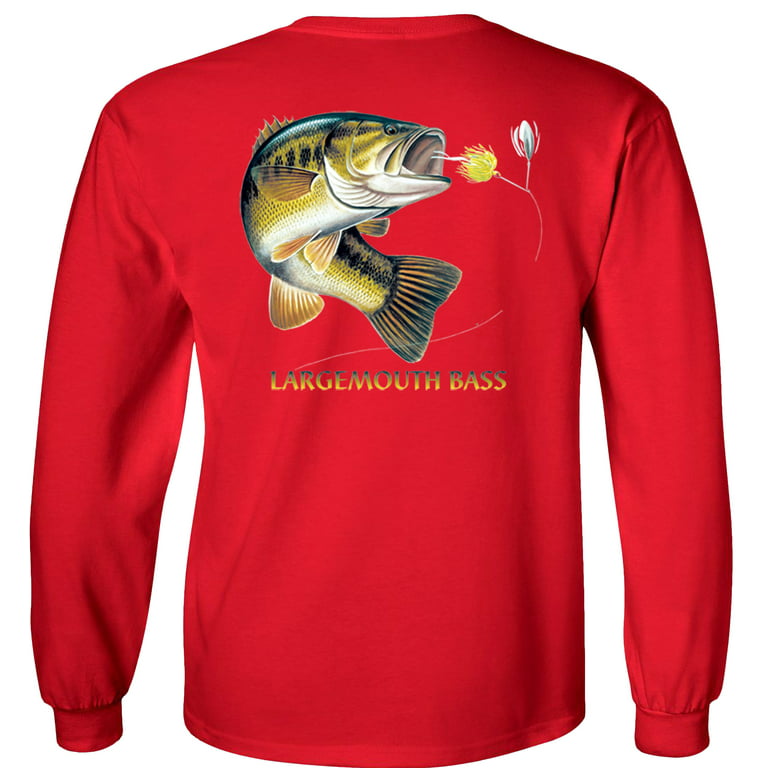 Fair Game Largemouth Bass Profile Fishing Long Sleeve T-Shirt, adult Unisex, Size: XL, Red