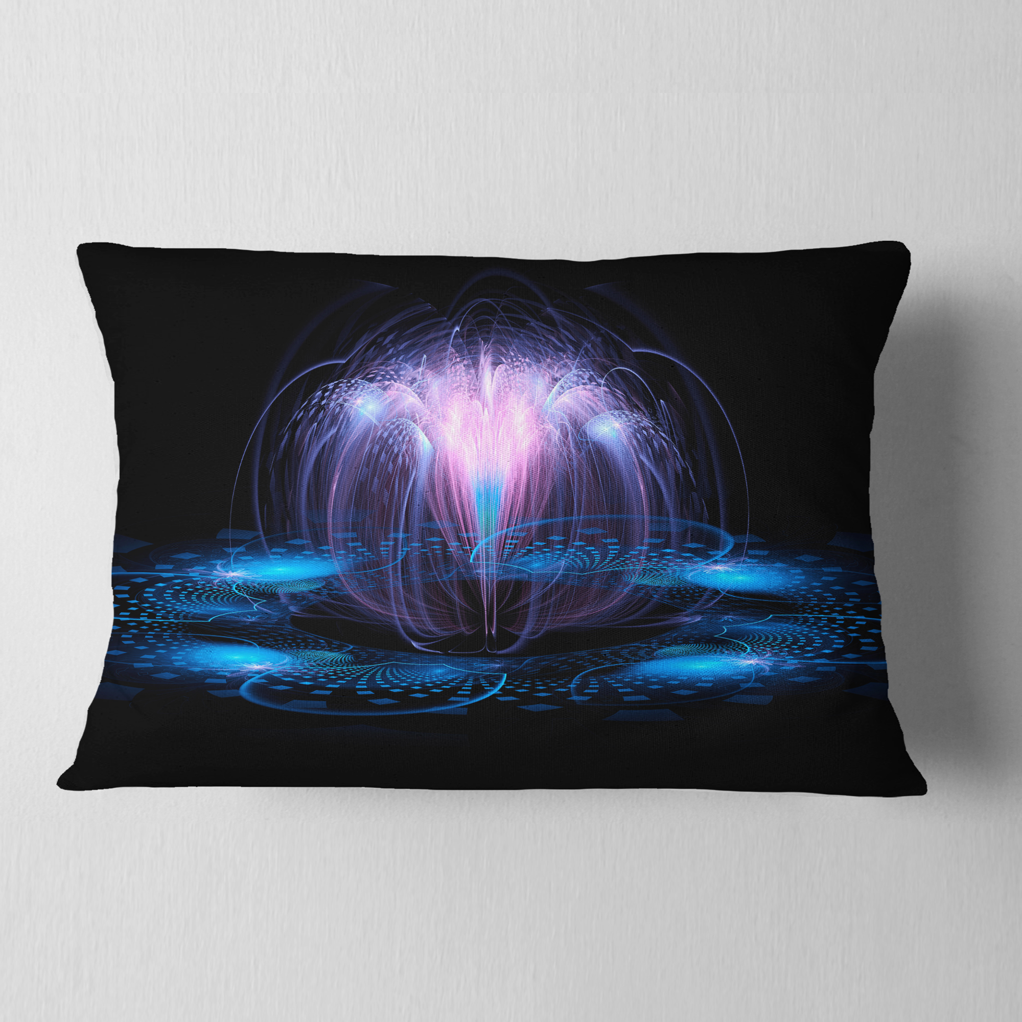 Designart Fractal Blue Flowing Flower - Floral Throw Pillow - 12x20