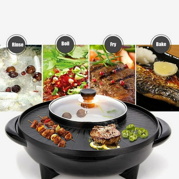 2-in-1 Electric Hot Pot,Hot Pot and Grill Combo,110V Hot Pot Multifunctional Smokeless Korean Barbecue Grill, Capacity for 3-5 People, Suitable for Korean BBQ, Shabu and Soup
