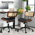 thumbnail image 6 of Home Office Chair with Wheels, Adjustable Height Desk Chair with Rattan Backrest, Leather Swivel Computer Chair, Armless Modern Walnut Chair for Office, Meeting Room, Black, 6 of 9