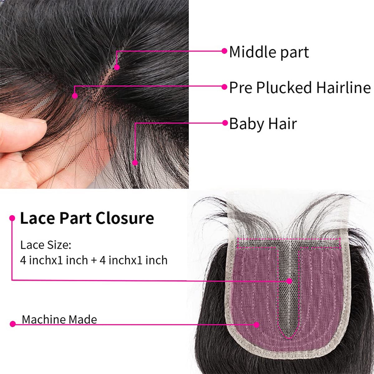 SEGO Body Wave Human Hair Bundles with Closure 100% Unprocessed Virgin Human Hair with 4x4 Middle T Part Lace Closure Natural Black Cleanrance