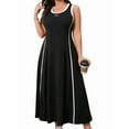 thumbnail image 2 of Women Summer Plus Size Swing Midi Dress Sleeveless Black XXXL, 2 of 9