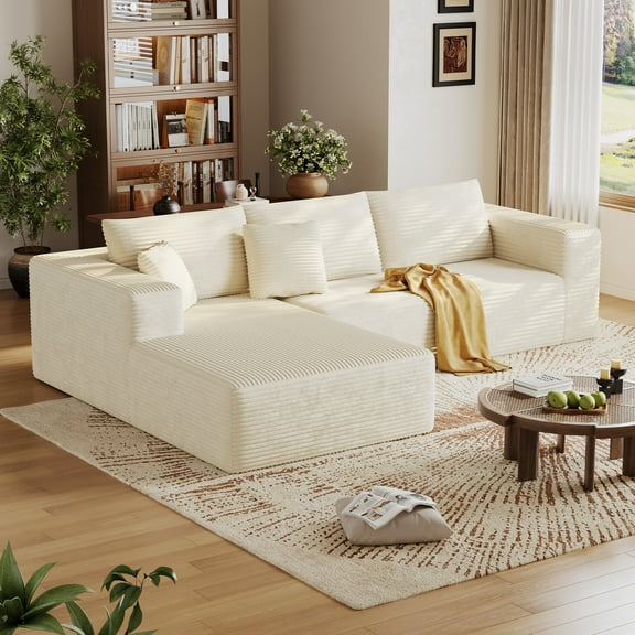 CHORRO Sectional Boneless Sofa, L-shaped Couch(White,Left Chaise ),Modular and Compressed,Two Packages,108 Inches