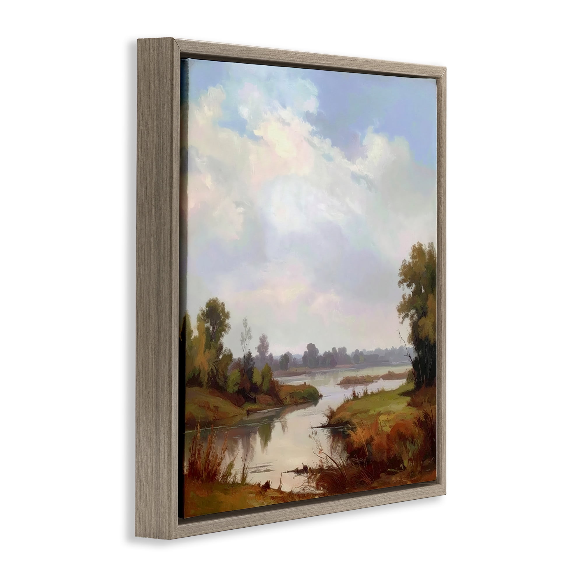 Stupell Industries Riverside Grove Landscape Brown Framed Floater Canvas Wall Art, design by Alonza Saunders
