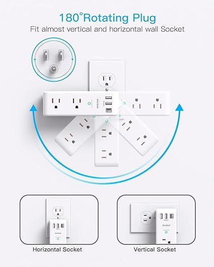 Surge Protector Outlet Extender with Rotating Plug, Multi-Outlet Wall Tap for Home Office