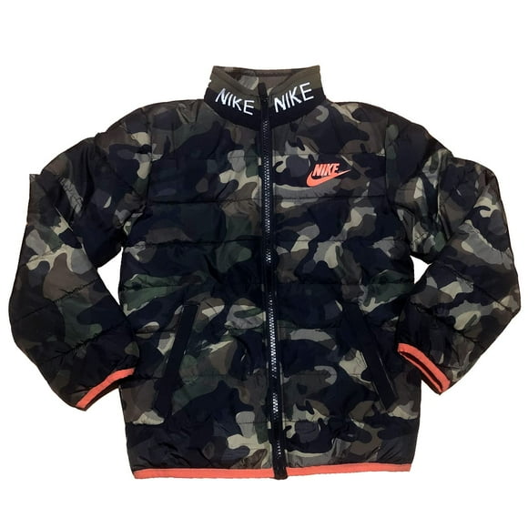 Nike Boys Puffer Jacket Coat Youth (Camo/Orange, 4)