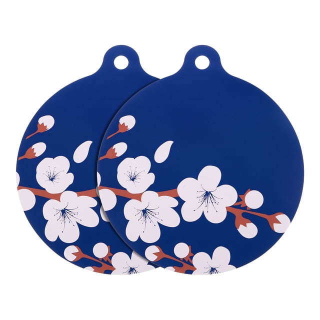 2pcs Induction Cooktop Protector Mats, Induction Stove Protector, Plum Flower Pattern with Handle (Blue)