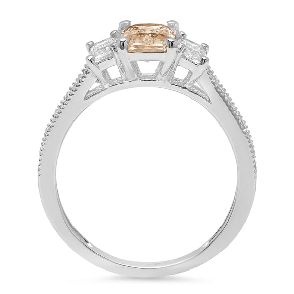 1.88 ct Emerald Cut Simulated Champagne Diamond Three-Stone Engagement Ring for Women in 18K White Gold