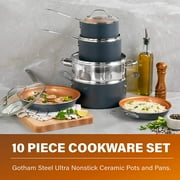 Gotham Steel Nonstick Pots and Pans 10 Piece Kitchen Ceramic Cookware Set Cooking Frying Skillet Sauce Pan Gray