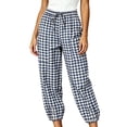 thumbnail image 3 of VBVC Women's Y2K Gingham Drawstring Jogger Pants , Casual Plaid Lounge Pants For Women , Ladies' Button Hem Trousers with Pockets, Navy , S-2XL, 3 of 7