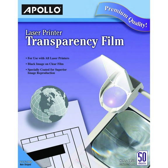 Apollo VCG7060E-A 8.5 in. x 11 in. Laser Transparency Film - Black on Clear (50/Box)