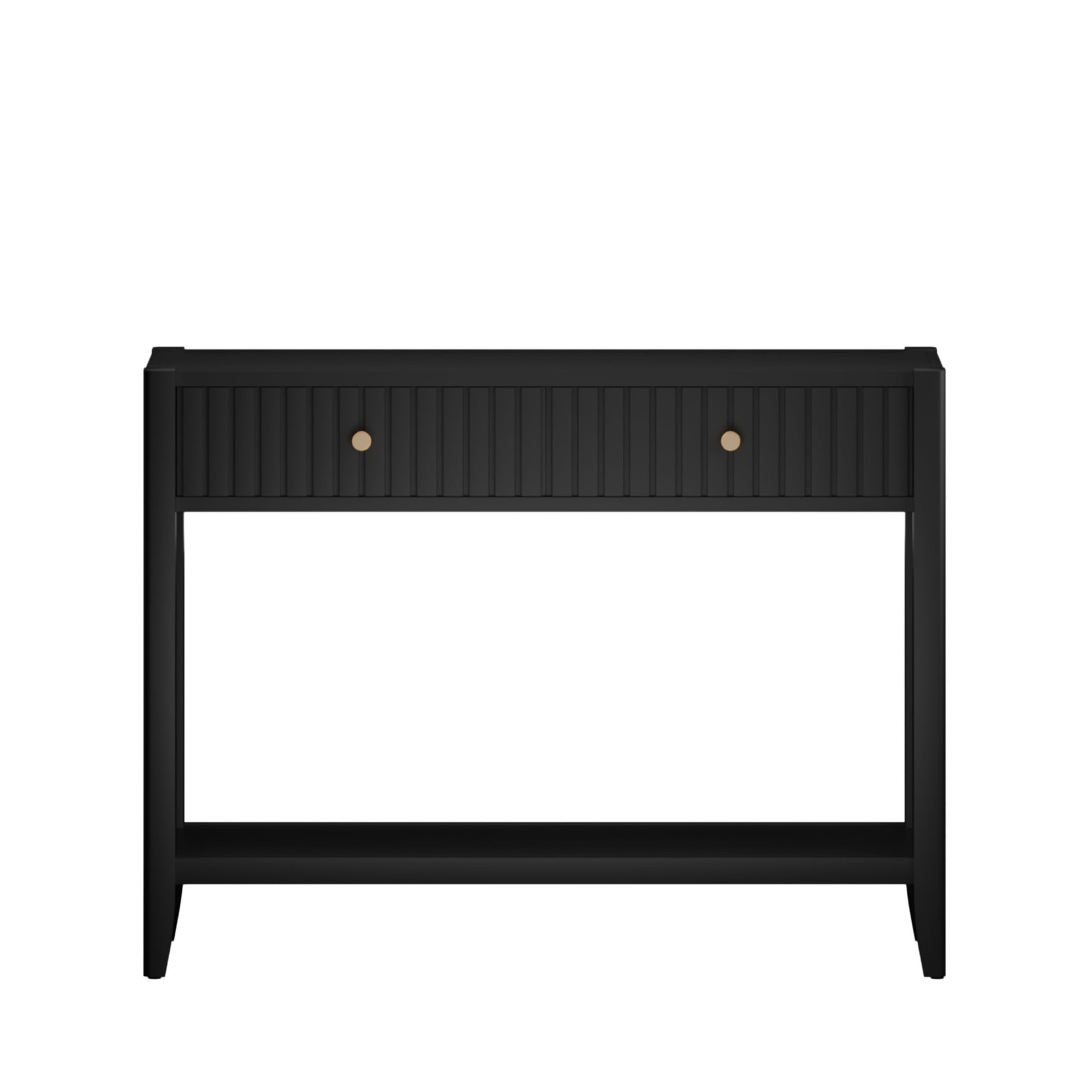 Noble House Narrow Wooden Console Table, Entryway Accent Sofa Table with Hidden Drawers and Storage Shelf, Black