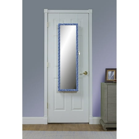 Blue Pattern Over the Door Jewelry Armoire Mirror - Blue/Antique White