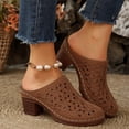 thumbnail image 6 of HomeDM Womens Platform Chunky Mules Low Block Heels Closed Toe Slip-on Sandals Summer Vacation Slide Clogs, Brown Size 7.5, 6 of 9