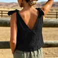thumbnail image 4 of Lace Cami Tops for Women Women's V Neck Bow Strap Sleeveless Blouse Casual Summer Lightweight Breathable Linen Cropped Tank Tops Black L, 4 of 4