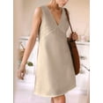 thumbnail image 6 of Women'S Summer Sleeveless Mini Dress Cotton Linen V Neck Cinched A Line Slim Tank Short Dress Color M, 6 of 9