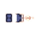 thumbnail image 2 of 2.0 Ct Emerald Cut Studs Blue Sapphire 14K Rose Solid Solid Gold Everyday Dainty Earrings Push Back, 2 of 7