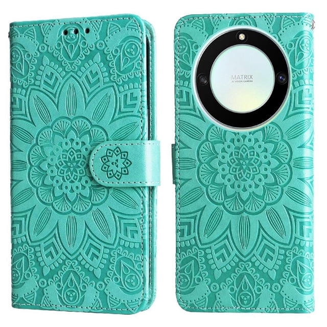 Funda tipo cartera GANGXUN para Honor Magic 5 Lite , diseño girasol, cuero PU, soporte, cierre magnético, tarjetero
