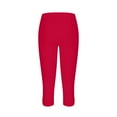 thumbnail image 5 of Ecqkame Summer Women's Yoga Capris Pants Elastic High Waisted Leggings Thin Sports Pants Solid Color Side Split Tummy Control Running Pants with Pockets 04-Watermelon Red S, 5 of 6