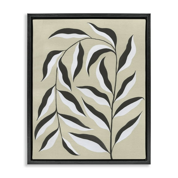 Stupell Industries Natural Curved Vegetation Floral Painting Black Floater Framed Canvas Art Print Wall Art, 17 x 21